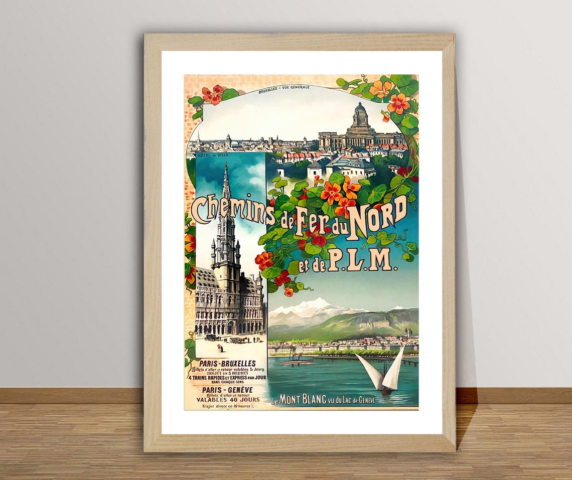 Chemins de Fer du Nord PLM Railway Paris Brussels Vintage Poster