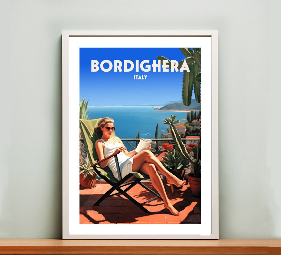 Bordighera Italy Vintage Italian Riviera Terrace Travel Poster - Image 2