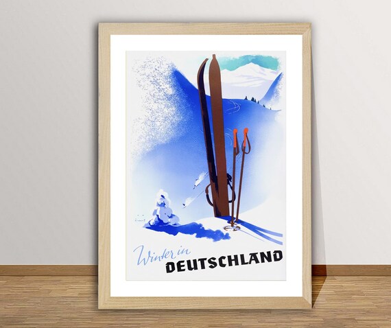 Winter in Deutschland Vintage German Alpine Ski Travel Poster