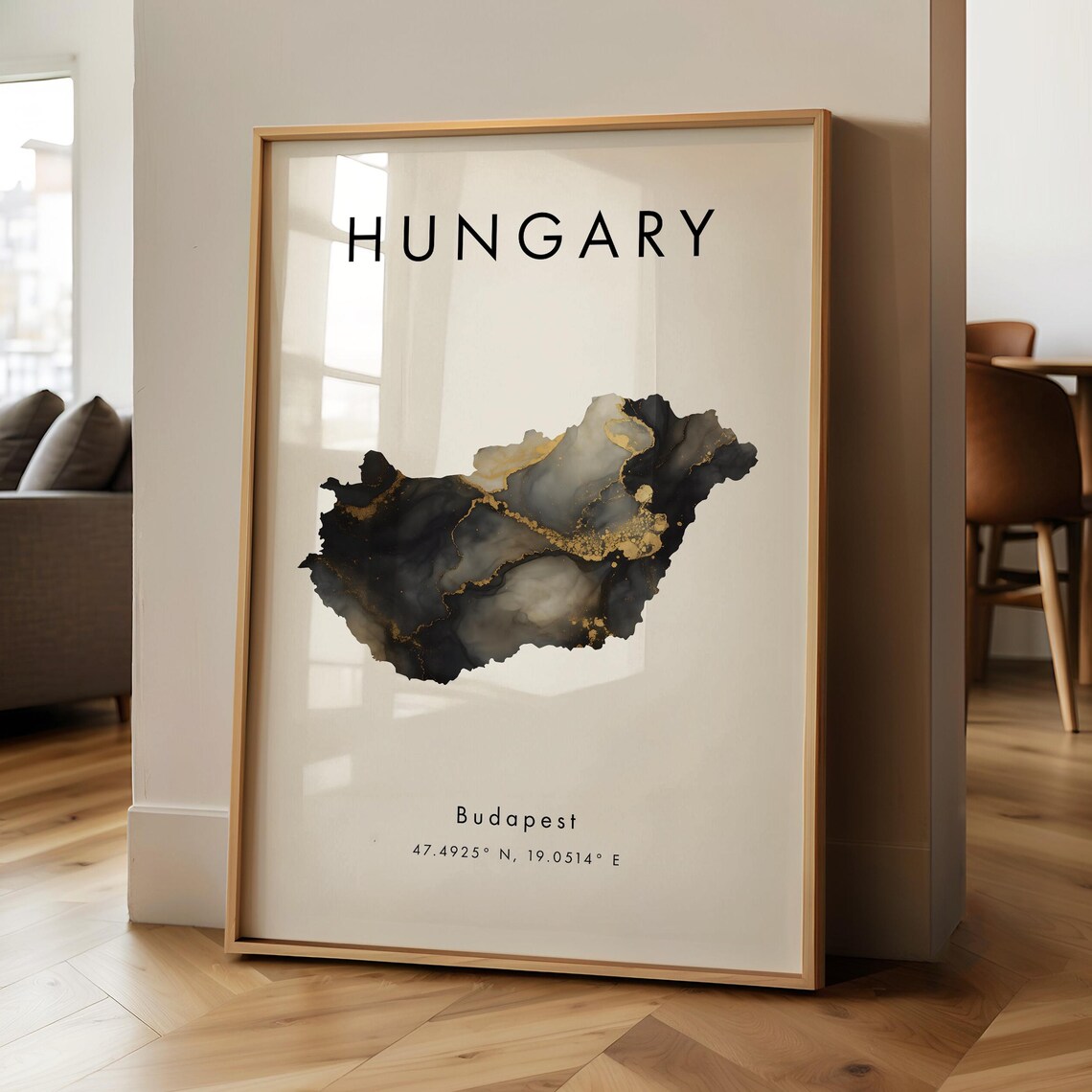 Hungary Map Black And Gold Travel Poster