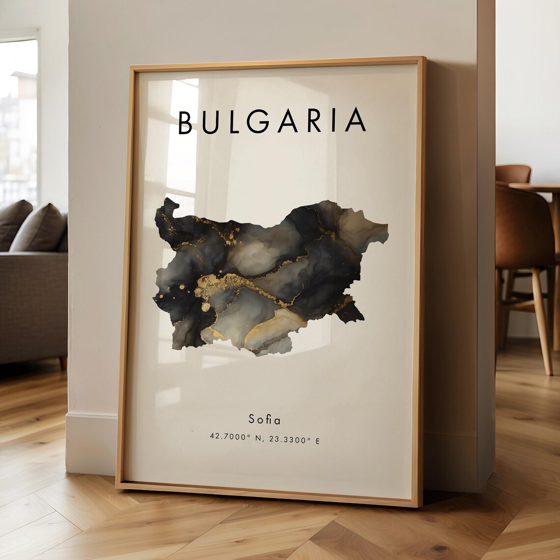 Bulgaria Map Printed Poster Black And Gold Europe Geography Gift Wallpaper
