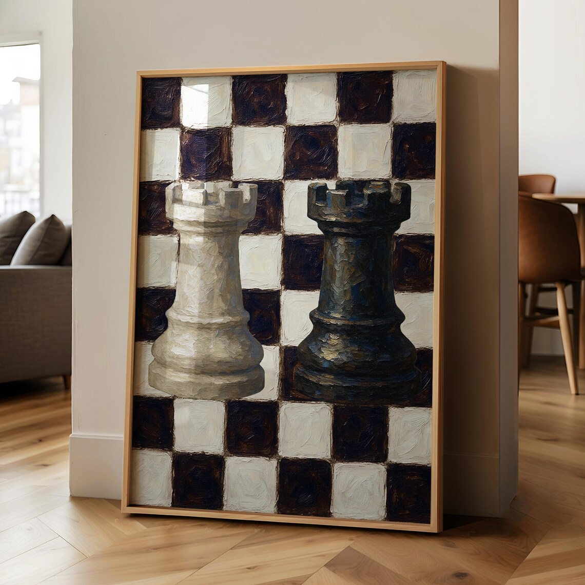 Chess Rook White Black Pieces Oversized Board Game Vintage Style Poster