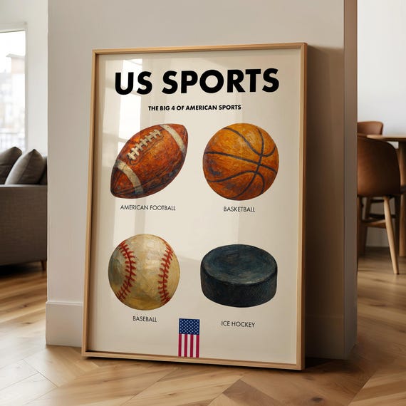 Us Sports Printed Poster Football Basketball Baseball Ice Hockey National Wallpaper Art