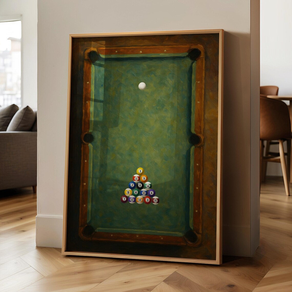 Billiard Pool Table Overhead Balls Oil Painting Game Room Sports Poster