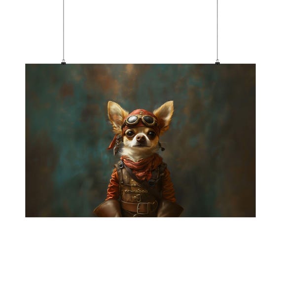 Pirate Chihuahua Maximalist Eclectic Victorian Poster Print Bold Altered Party Animal Portrait Fantasy Colorful Renaissance Rustic