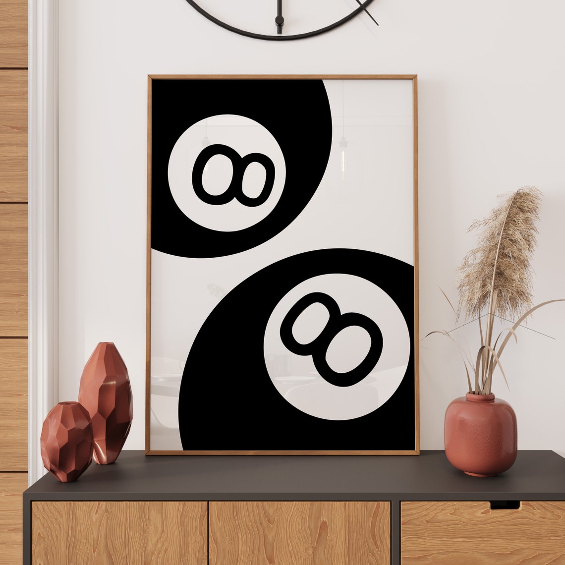 Double Magic 8 Ball Cropped Circles Graphic Black White Poster - Image 2
