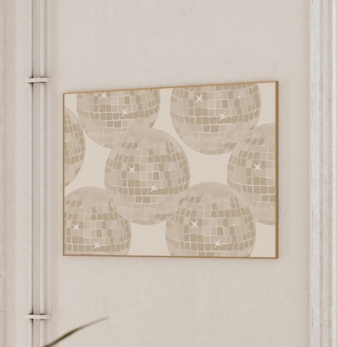 Beige Disco Ball Pattern Horizontal Retro Party Sparkle Poster - Image 4