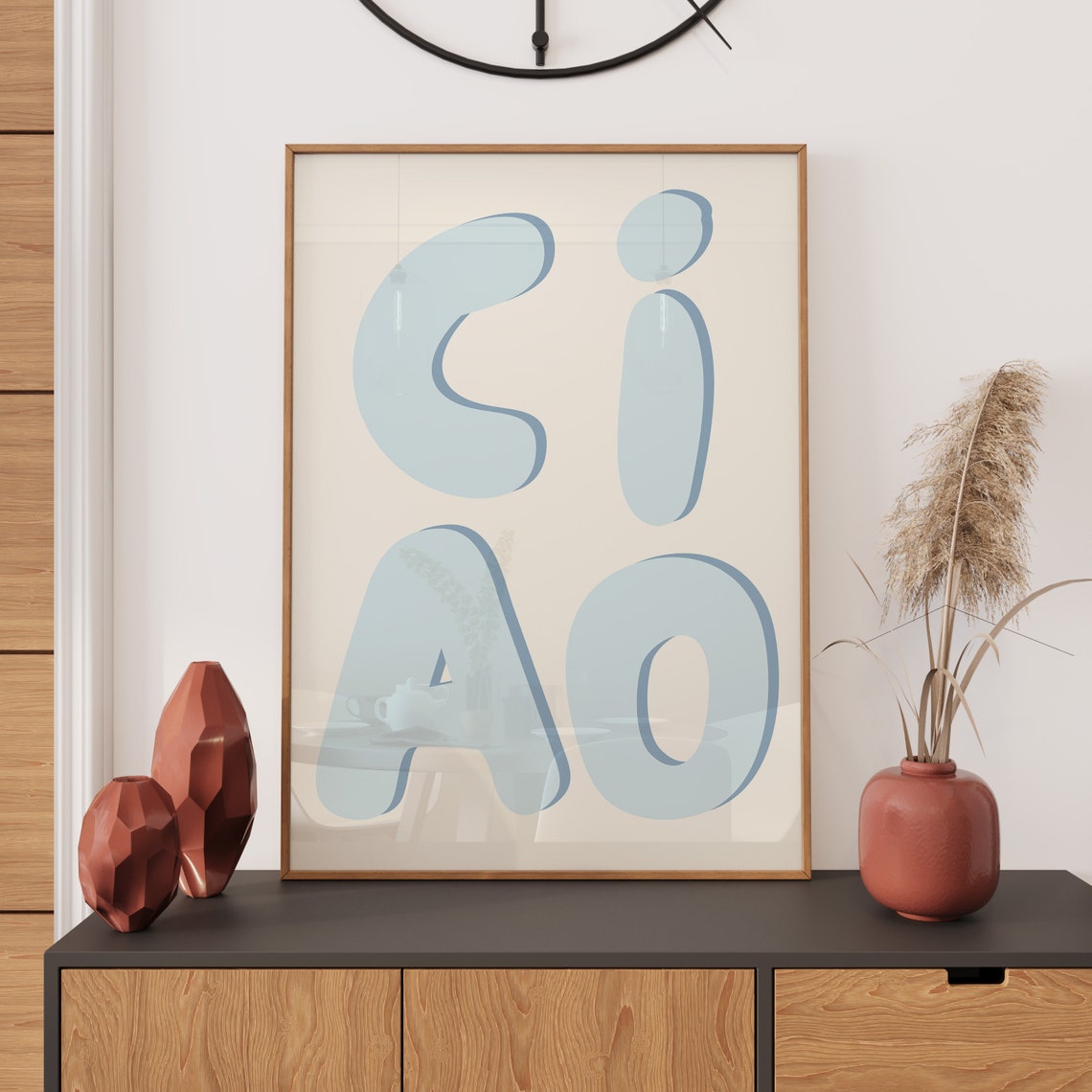 CIAO Light Blue Bubble Letter Italian Typographic Wall Poster - Image 2
