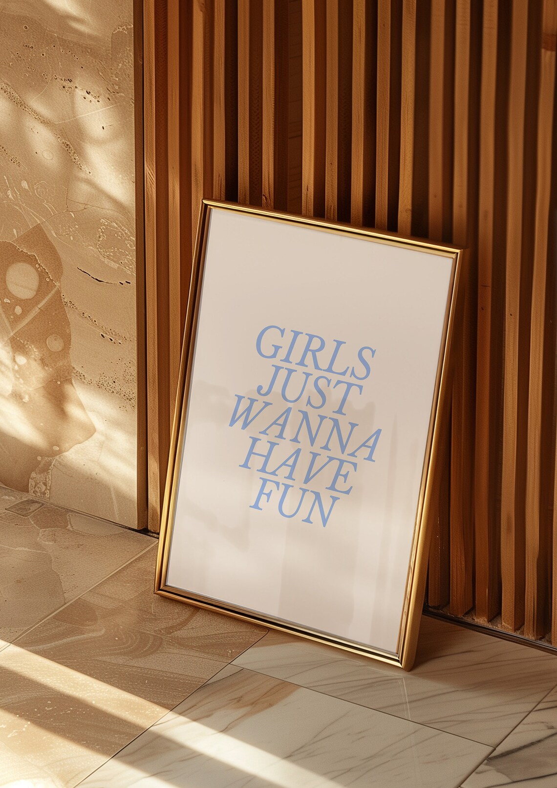 Girls Wanna Have Fun Blue Typography Art Print - Image 2