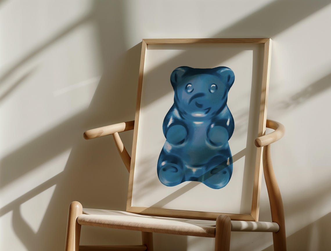 Glossy Blue Gummy Bear Pop Candy Fun Trendy Wall Decor Poster - Image 3
