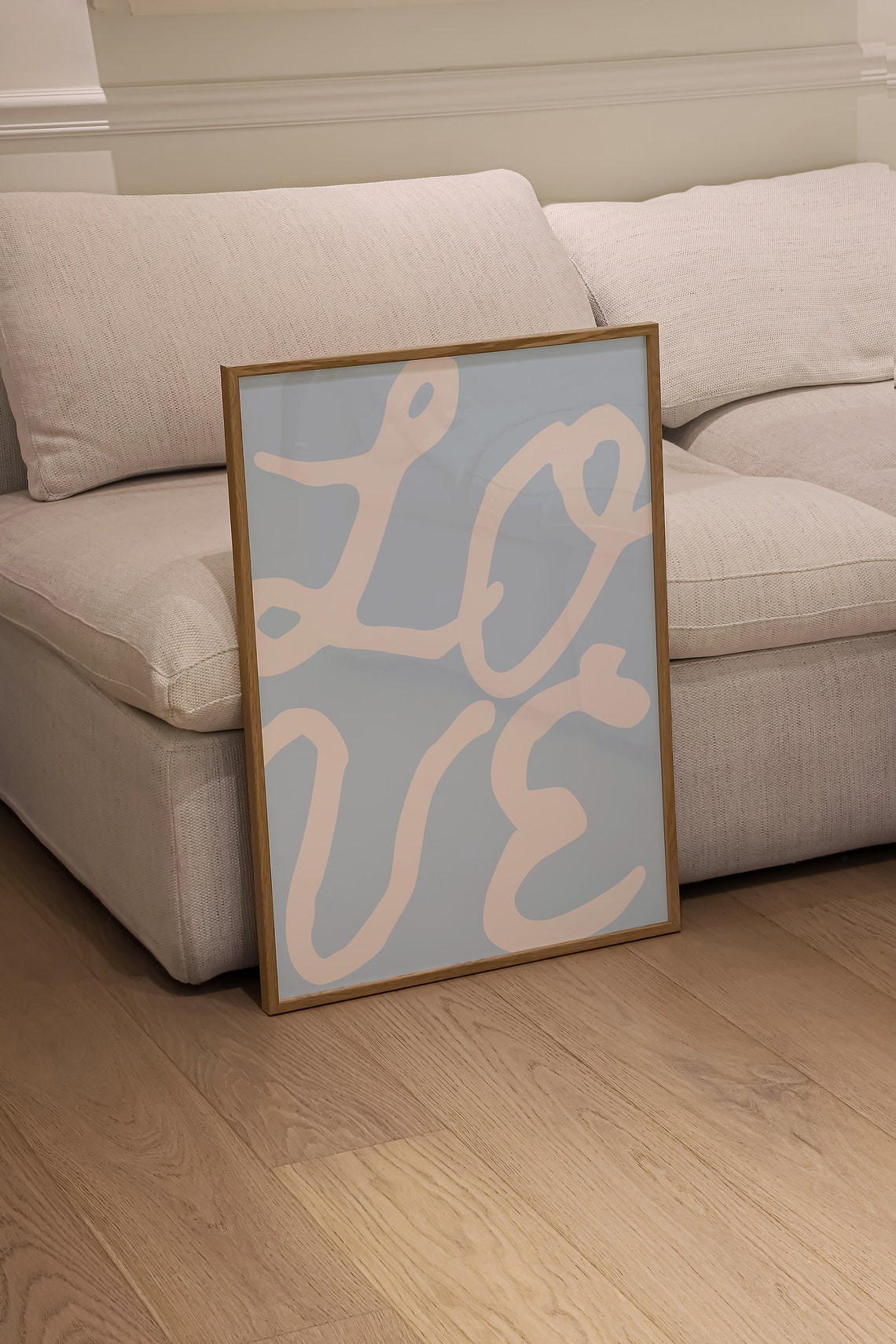 Love Script Line Art Blue and White Modern Typography Wall Art - Image 2