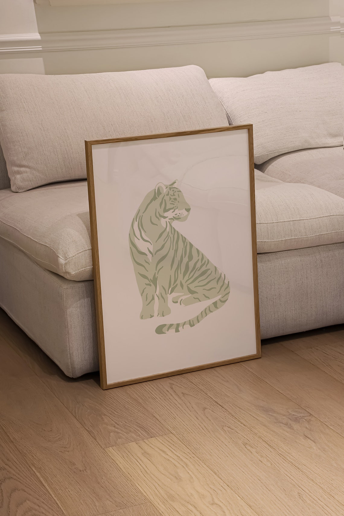 Sage Green Sitting Tiger Minimalist Wild Cat Aesthetic Poster - Image 2
