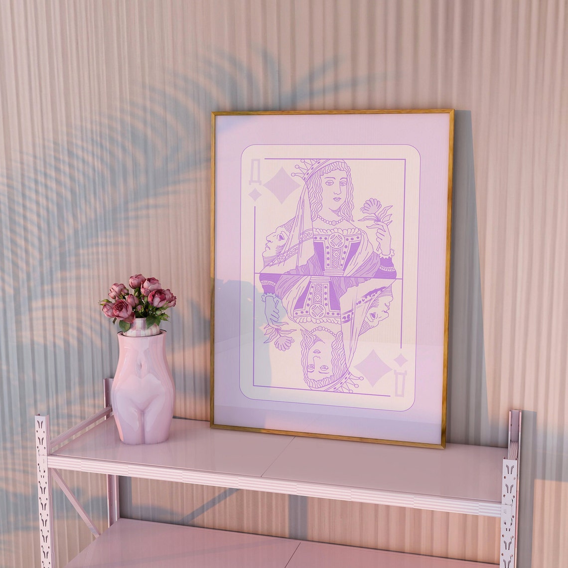 Lilac Queen of Diamonds Playing Card Line Art Poster Purple Wall Decor - Image 3