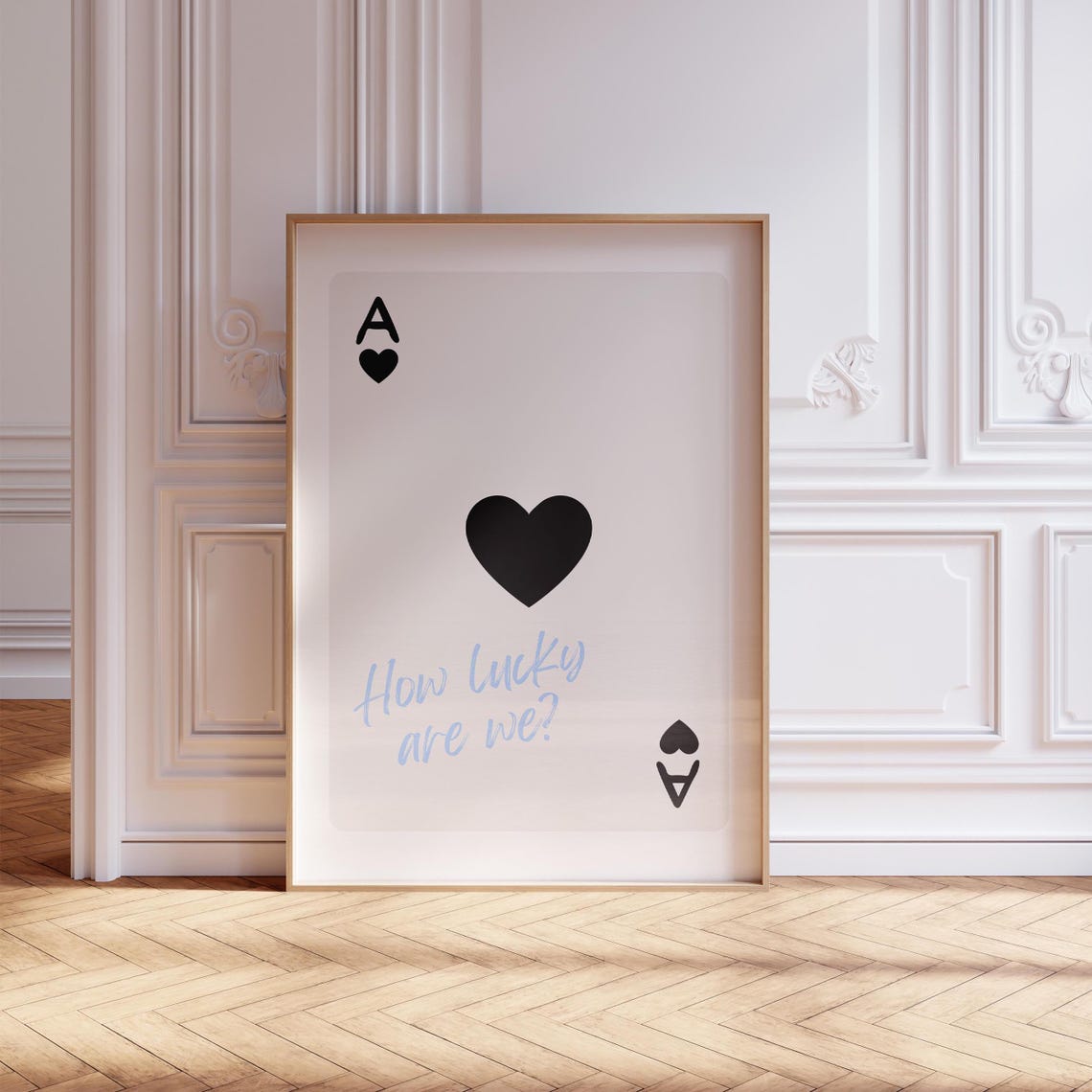Ace Of Hearts Card Blue Script How Lucky Are We Retro Quote Poster