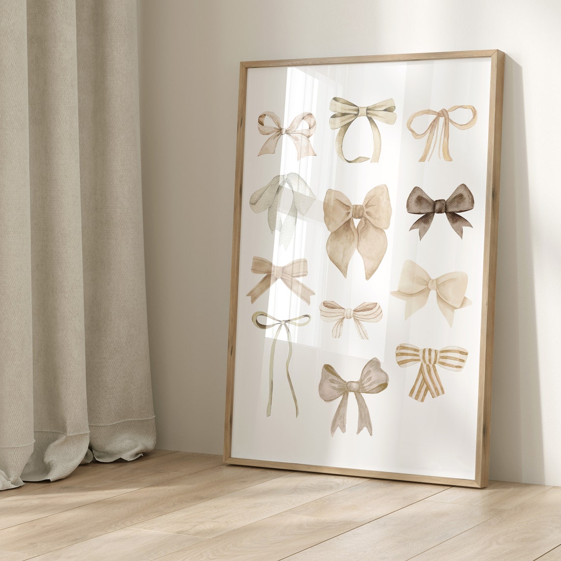 Coquette Beige Bow Watercolor Collage Trendy Balletcore Wall Poster - Image 3
