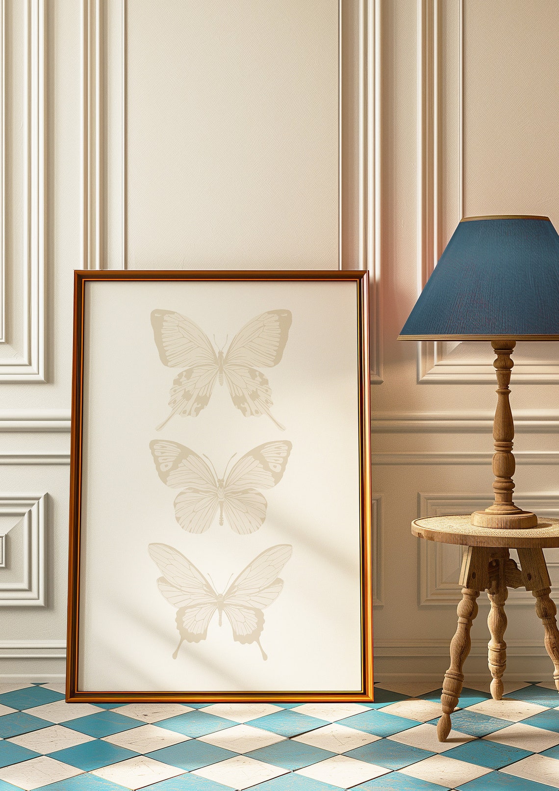 Beige Butterflies Neutral Minimalist Nature Art Poster Calm Room Decor - Image 3