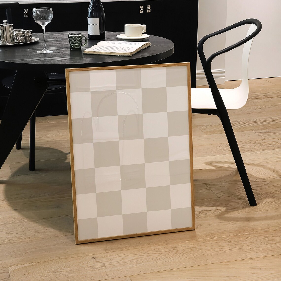 Checkered Beige Retro Art Print, Funky Poster