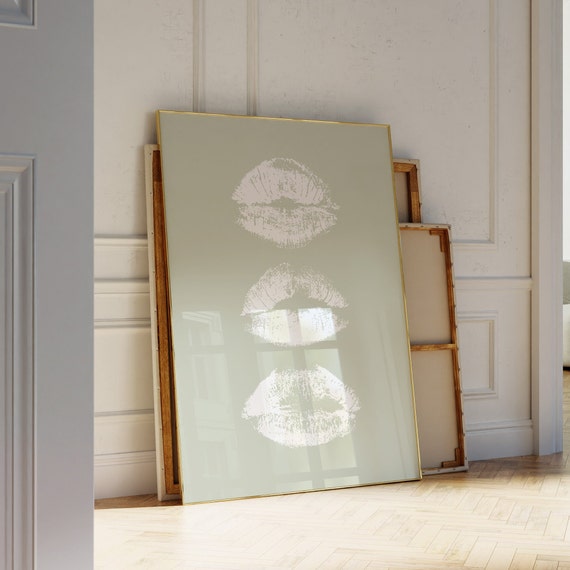 Sage Green Wall Artkiss Lips Wall Art Trendy Poster Lips Print Aesthetic Trendy Prints Preppy Dorm Fashion Wall Art Make Up Art