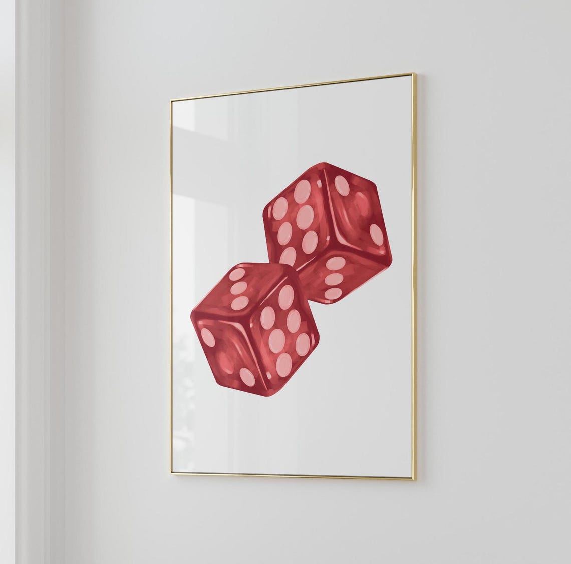 Two Dark Red Dice Rich Glossy Watercolor Preppy Game Room Poster - Image 4
