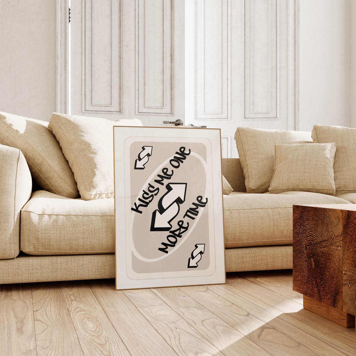 Kiss Me One More Time Beige Card Romantic Girly Apartment Decor Poster