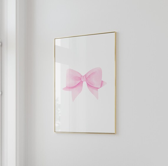 Pink Watercolor Bow Single Coquette Balletcore Style Wall Art