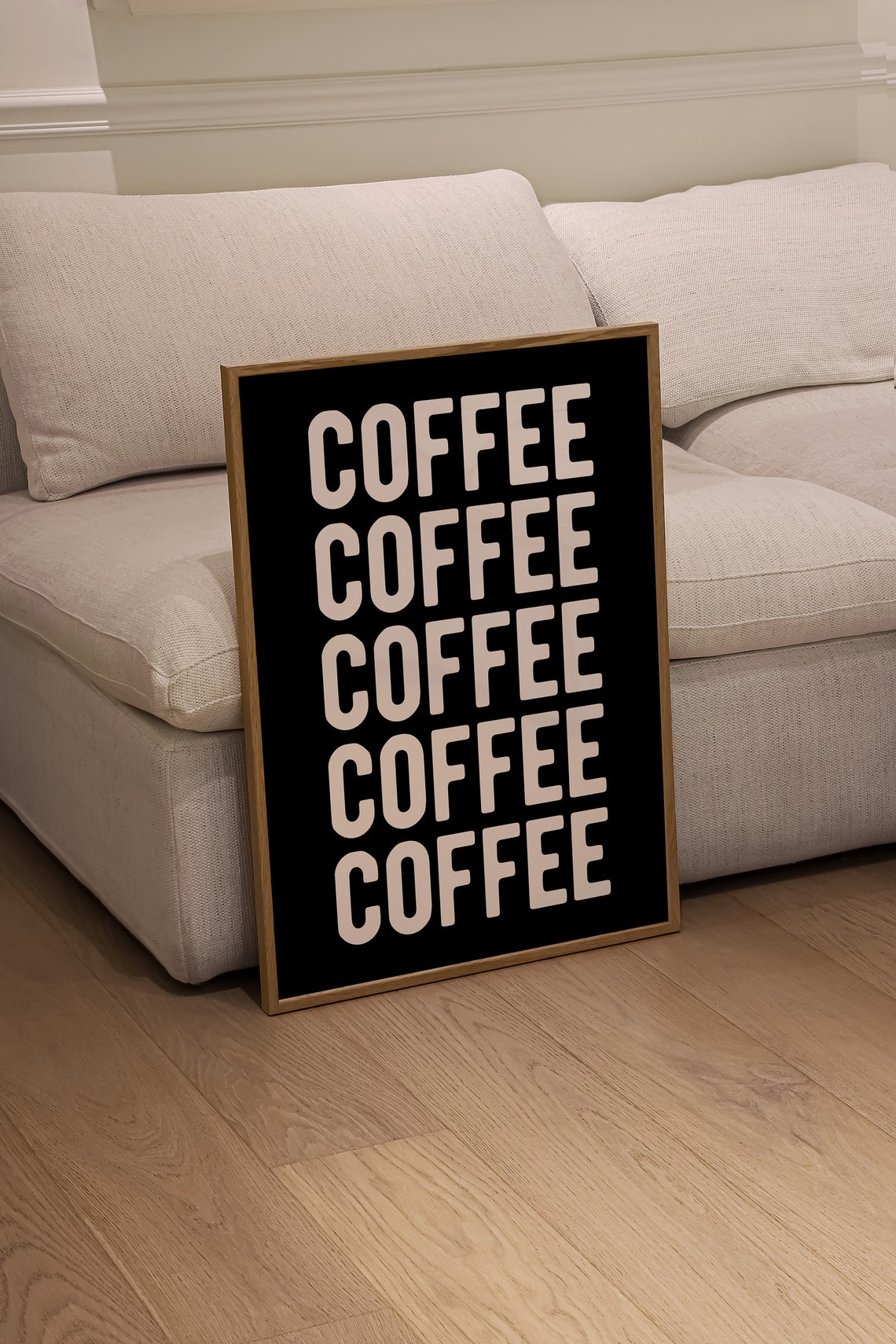 Coffee Repeated Typography Bold Kitchen Cafe Black Decor Wall Art - Image 3