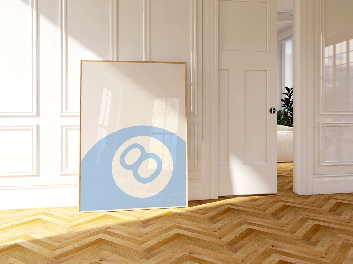 Pastel Blue 8 Ball Retro Minimalist Graphic Aesthetic Wall Art - Image 3