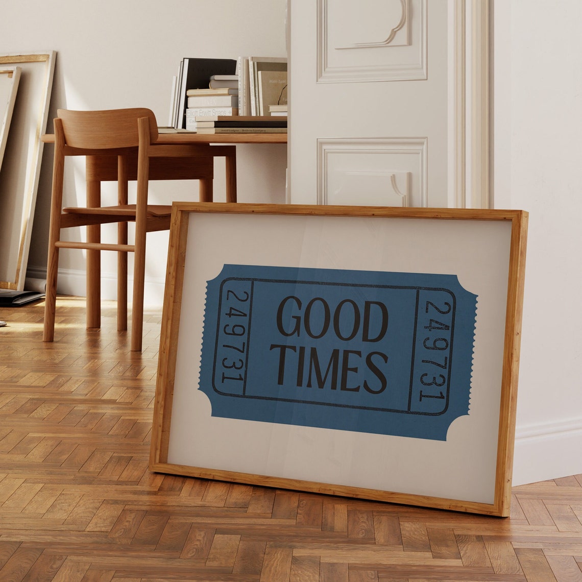 Good Times Navy Blue Retro Ticket Stub Bold Vintage Style Poster