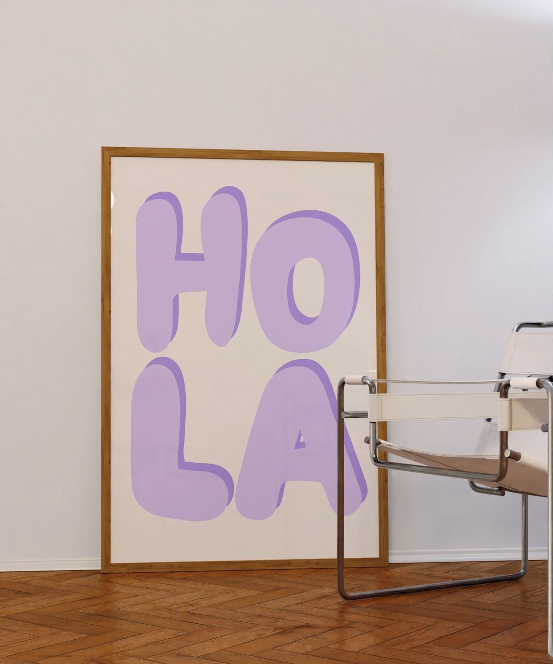HOLA Lilac Bubble Letter Typographic Spanish Greeting Wall Poster - Image 2