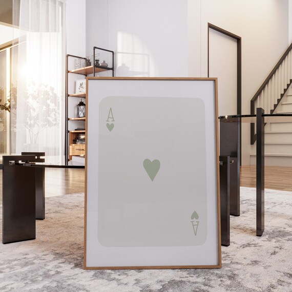 Sage Green Ace Of Hearts Playing Card Minimalist Trendy Dorm Decor Poster