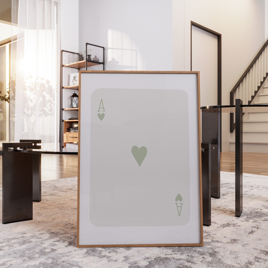 Sage Green Ace Of Hearts Playing Card Minimalist Trendy Dorm Decor Poster