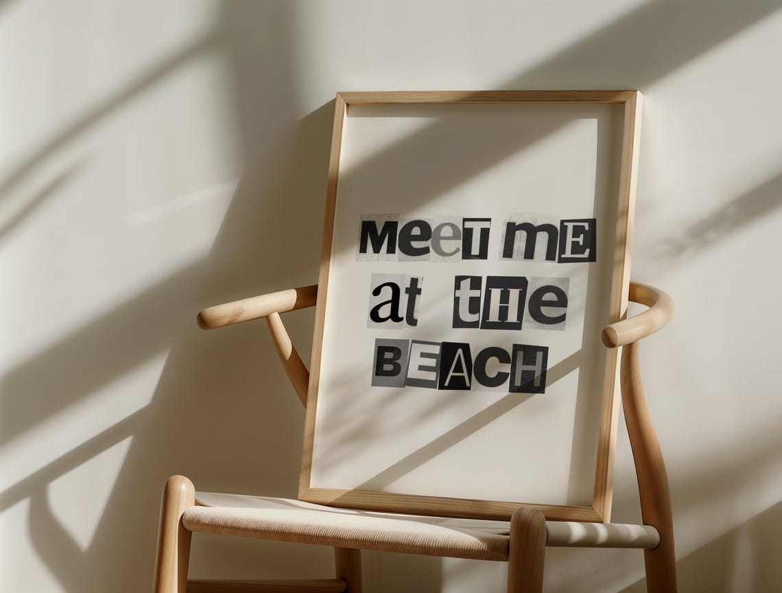 Meet Me At The Beach Ransom Letter Typography Summer Art Poster - Image 3