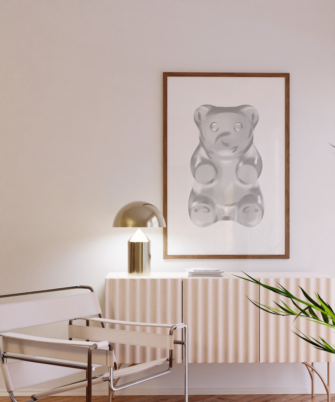 Gray Gummy Bear Minimalist Candy Pop Art Modern Neutral White Poster - Image 3