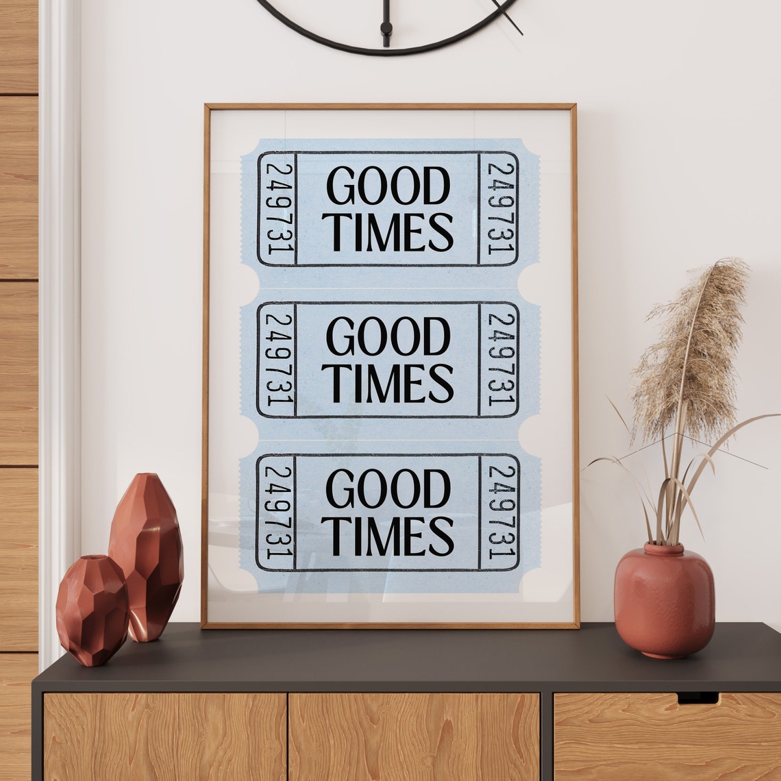 Blue Good Times Retro Ticket Trio Preppy Aesthetic Wall Poster - Image 2