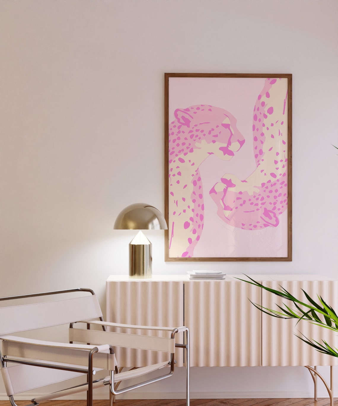 Pink Cheetah Duo Graphic Illustration Poster Preppy Playful Decor - Image 3