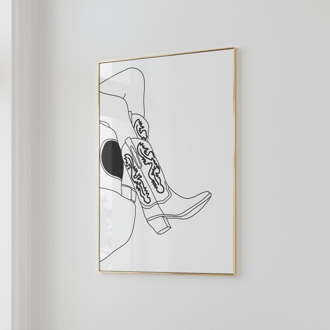 Cowgirl Legs in Boots Minimal Line Art Western Trendy Poster