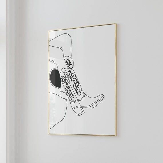 Cowgirl Boot Print Cowboy Boots Poster Bedroom Decor Cowboots Print Preppy Dorm Room Western Wall Art Room Black White Prints Art
