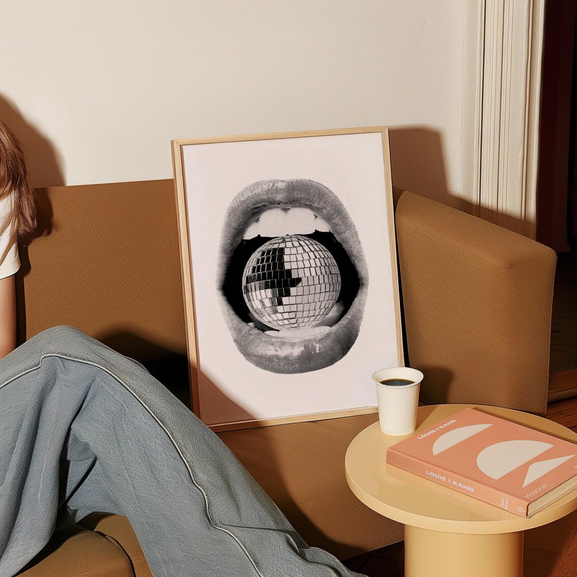 Disco Ball In Lips 70s Pop Art Black White Funky Retro Poster - Image 3