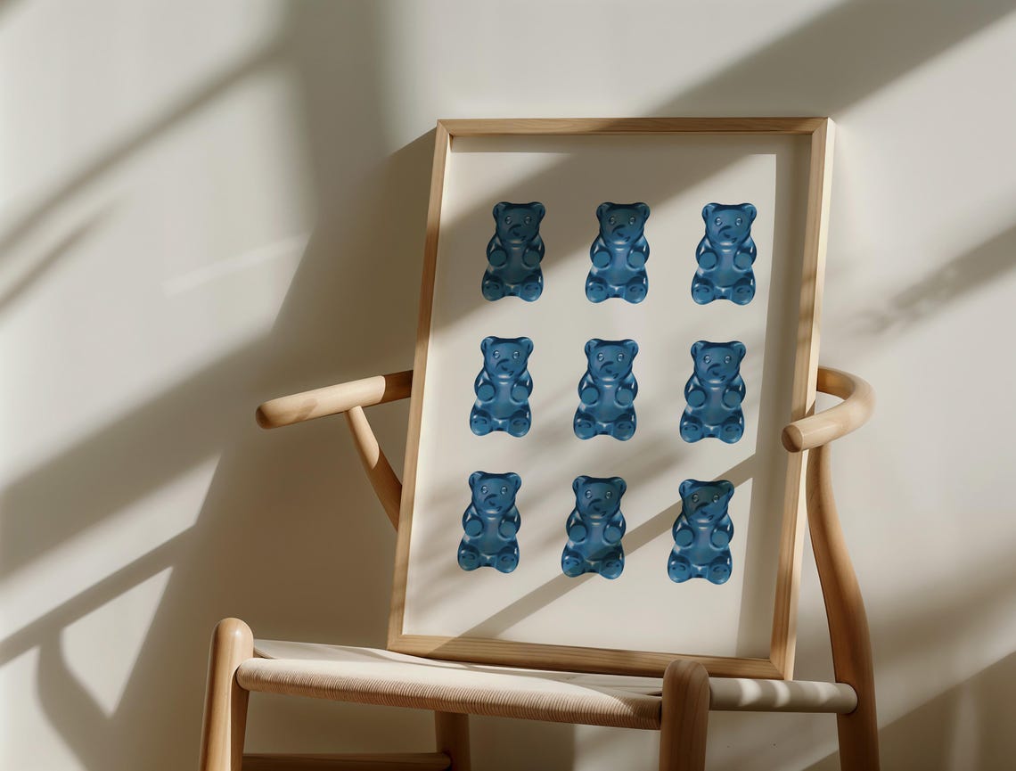 Nine Blue Gummy Bears Candy Grid Pop Art Trendy Kids Fun Poster - Image 3