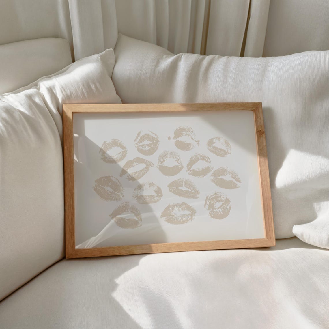 Neutral Beige Kiss Lips Scatter Trendy Preppy Dorm Room Poster