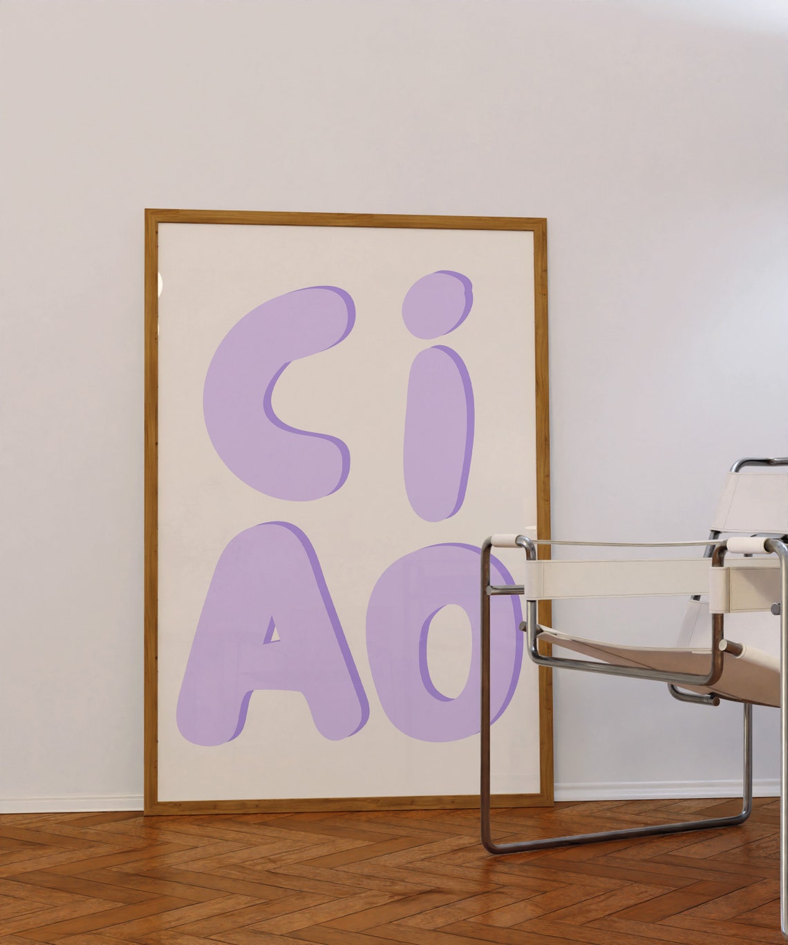 Ciao Lavender Purple Bubble Letters Italian Retro Typography Wall Art