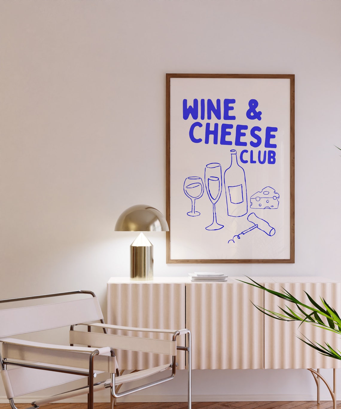 Wine And Cheese Club Blue Hand Lettered Kitchen Bar Cart Quote Poster - Image 3