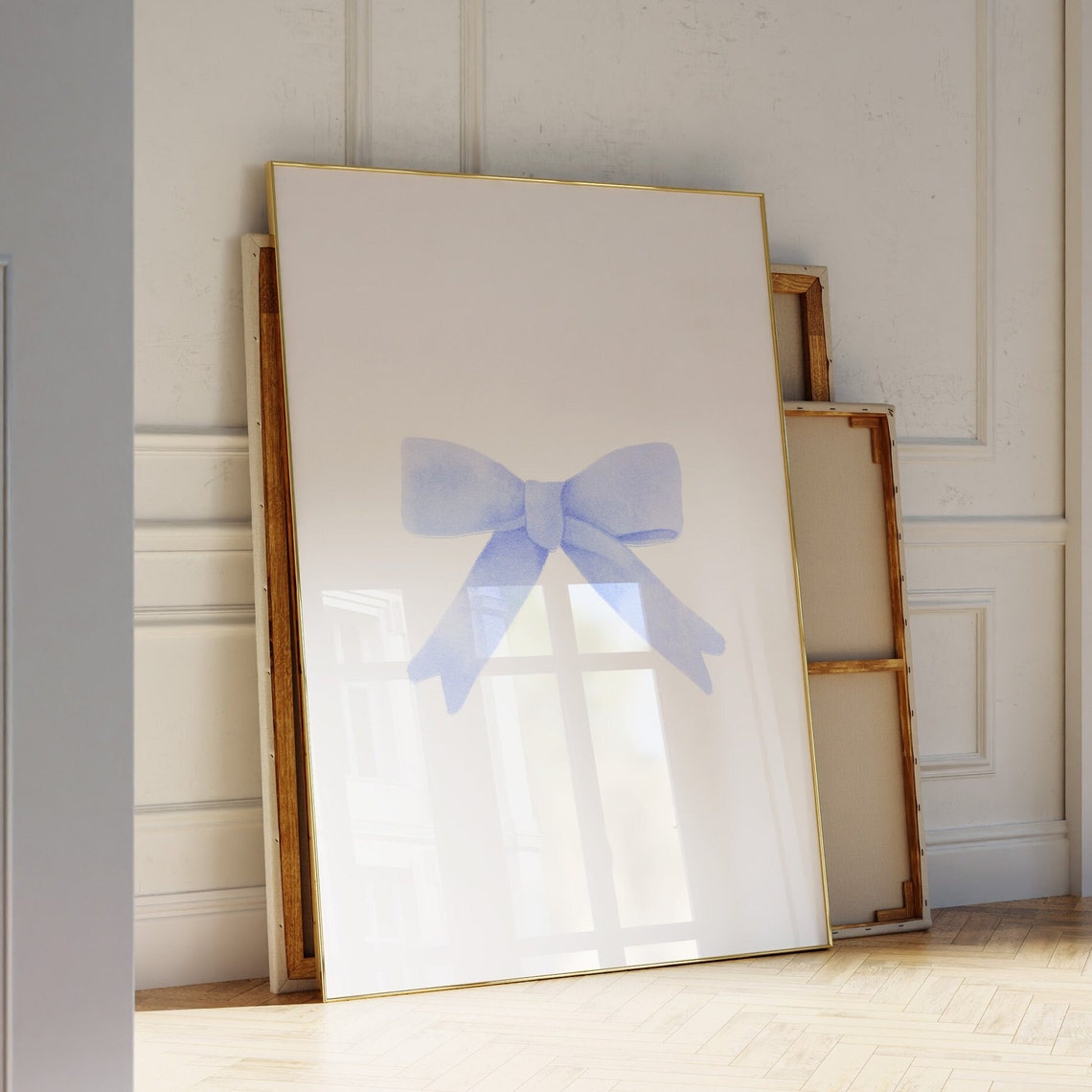 Simple Minimal Light Blue Watercolor Bow Neutral Nursery Art Print