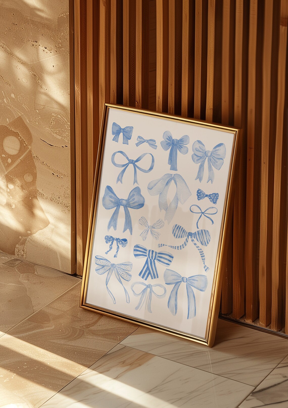 Blue Bows Ribbon Art Print, Trendy Aesthetic Decor - Image 3