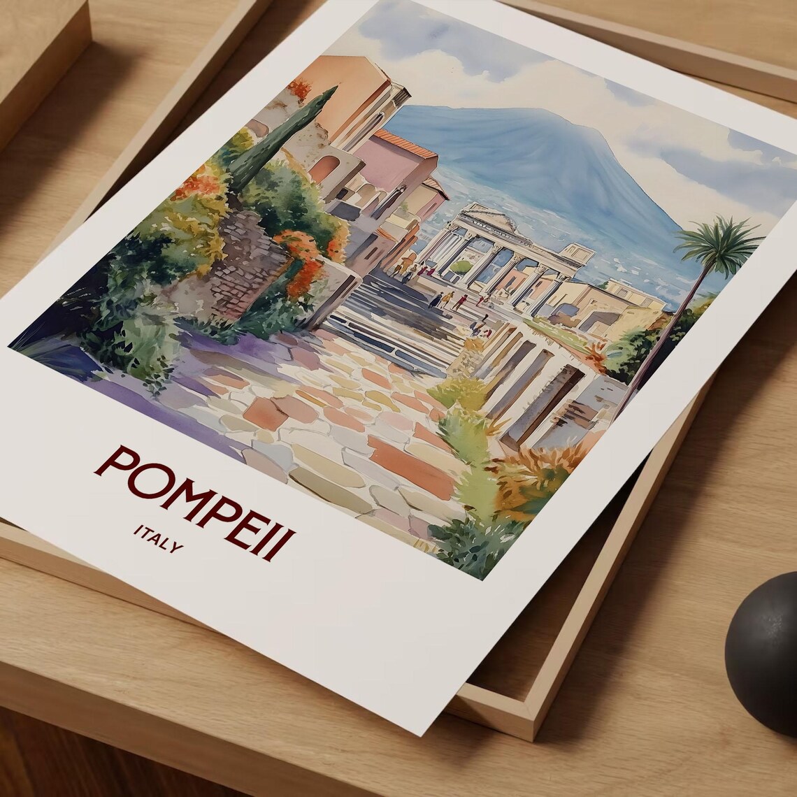 Pompeii Italy Vesuvius Ancient Ruins Watercolor Travel Poster - Image 2