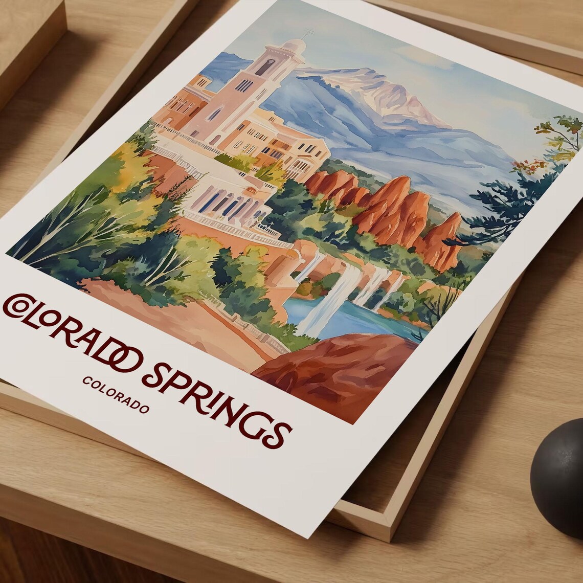 Colorado Springs Colorado Red Rocks Falls Watercolor Mountain Travel Poster - Image 2