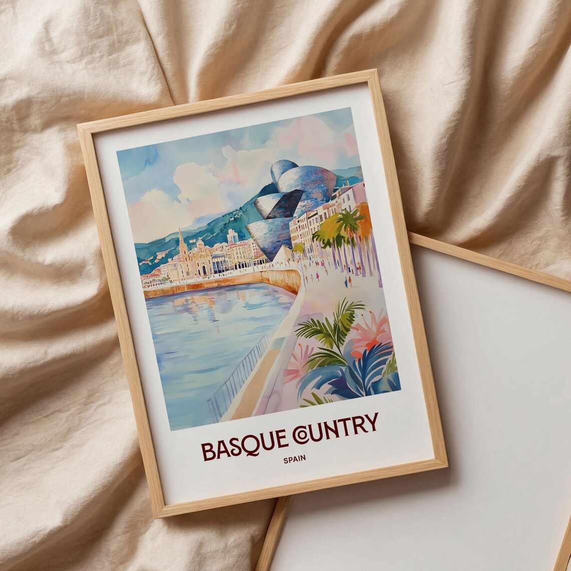Basque Country Spain Bilbao Guggenheim River Watercolor Poster - Image 3