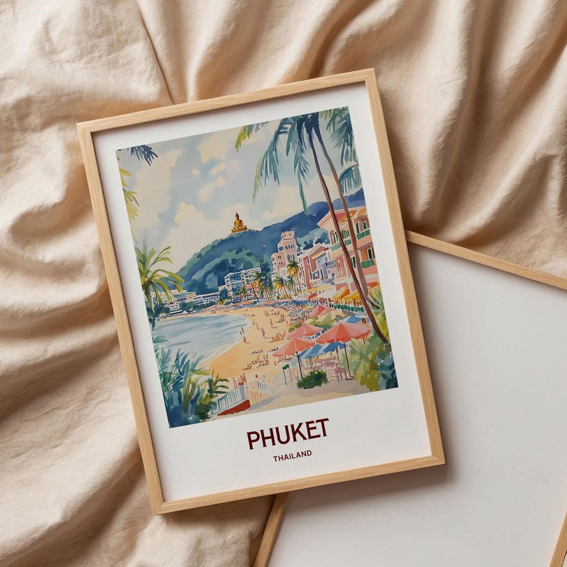 Phuket Thailand Beach Big Buddha Palm Watercolor Travel Poster - Image 3