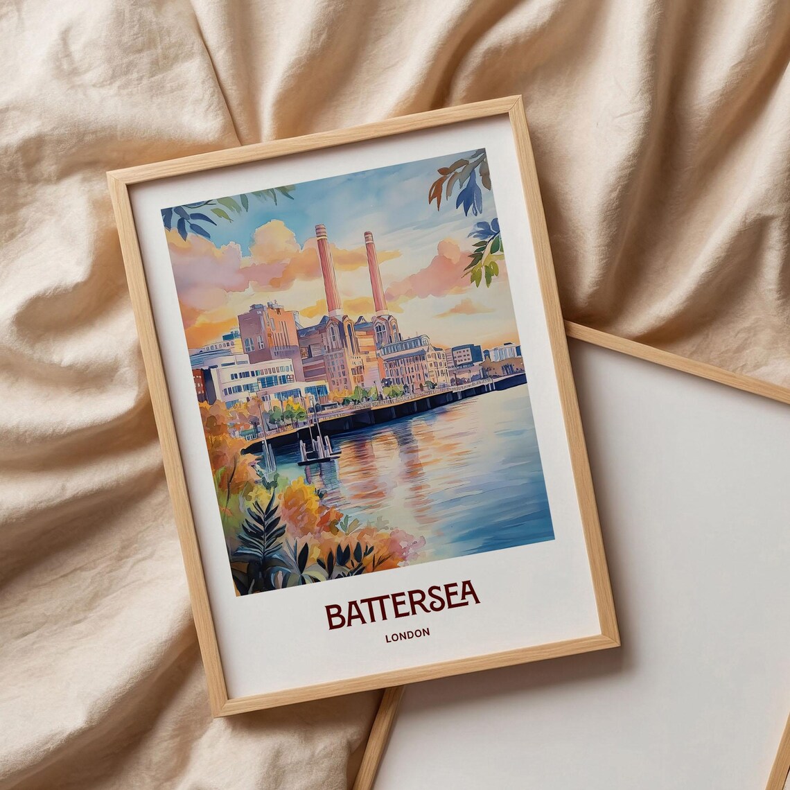 Battersea London Power Station River Watercolor City Travel Poster - Image 3
