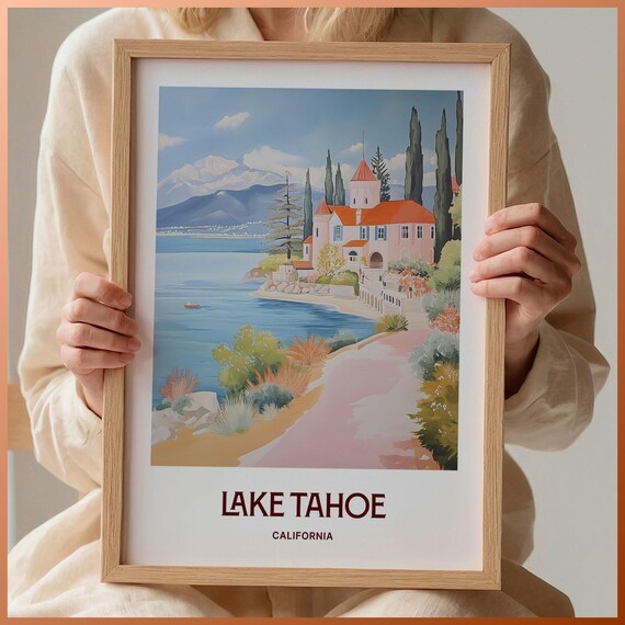 Lake Tahoe California Lakeside Villa Mountain Lake Art Poster